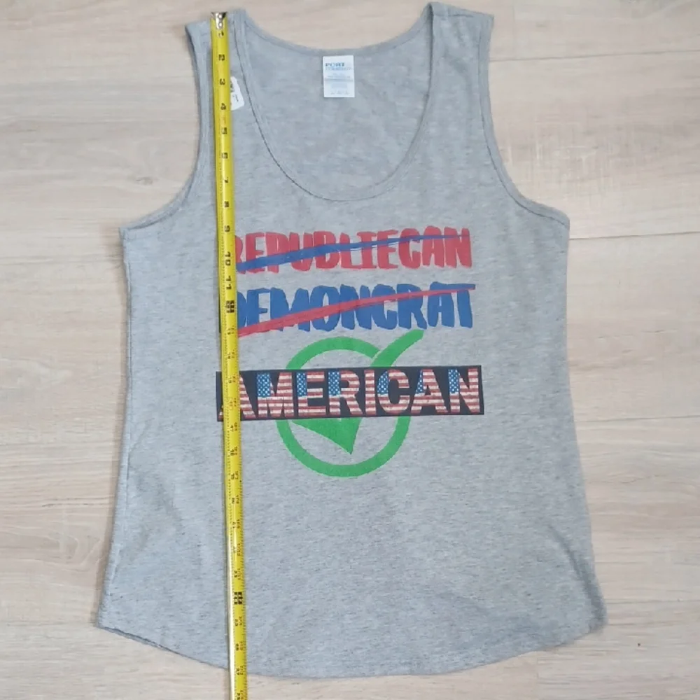 NWT - Medium gray tank American Heritage USA Flag Independent Patriotic July 4th - Picture 6 of 13